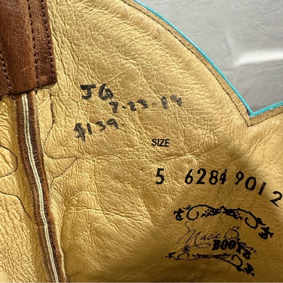 Macie Bean floral brown cowboy boots square toe rose garden leather pink blue - Picture 8 of 11